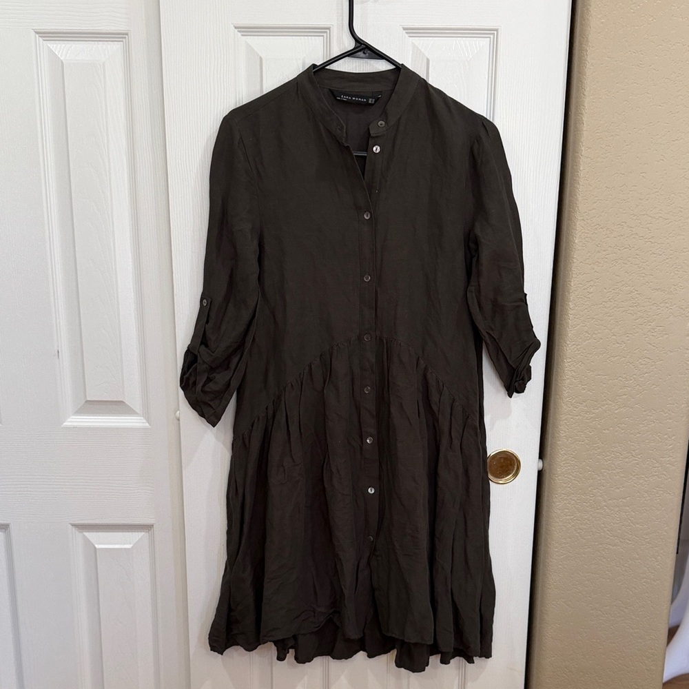 Zara Dark Brown Button-Up Dress - size XS